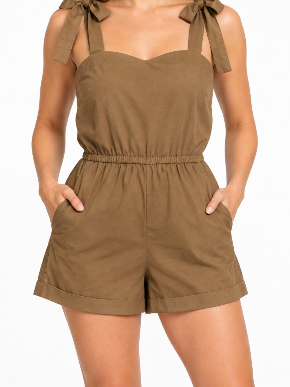Amaryllis Brown Cotton Tie-Strap Romper M